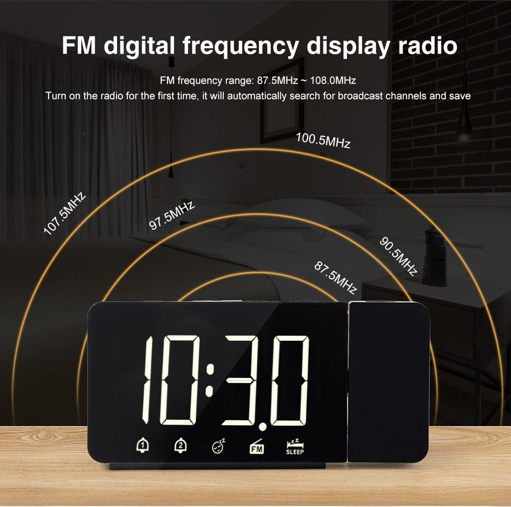 Radio Réveil Projection, Réveil Projecteur Plafond avec Radio FM Réveil  Snooze, Horloge à Projection Heure