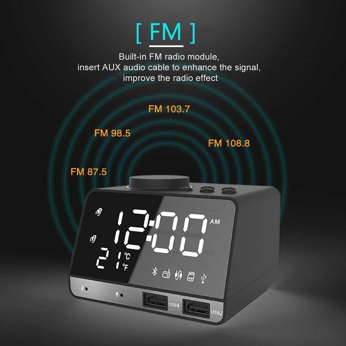 radio-réveil double alarme graphite + usb + bluetooth - 149584