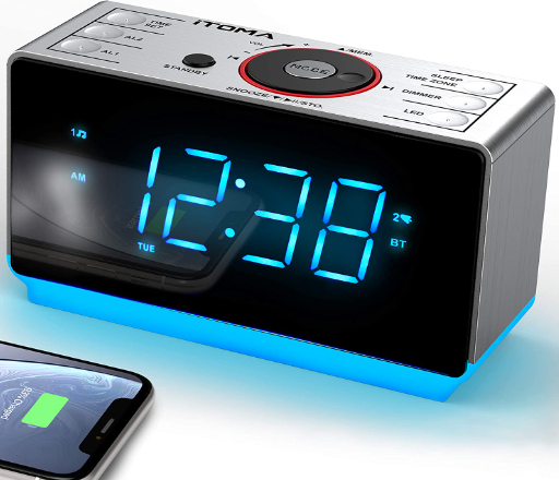 Réveil Radio avec contrôle d'application, Bluetooth, Radio FM, Double  réveil en 4 Modes d'alarme, Sieste Facile, Dimmer, lumière de Nuit Orange,  12/24